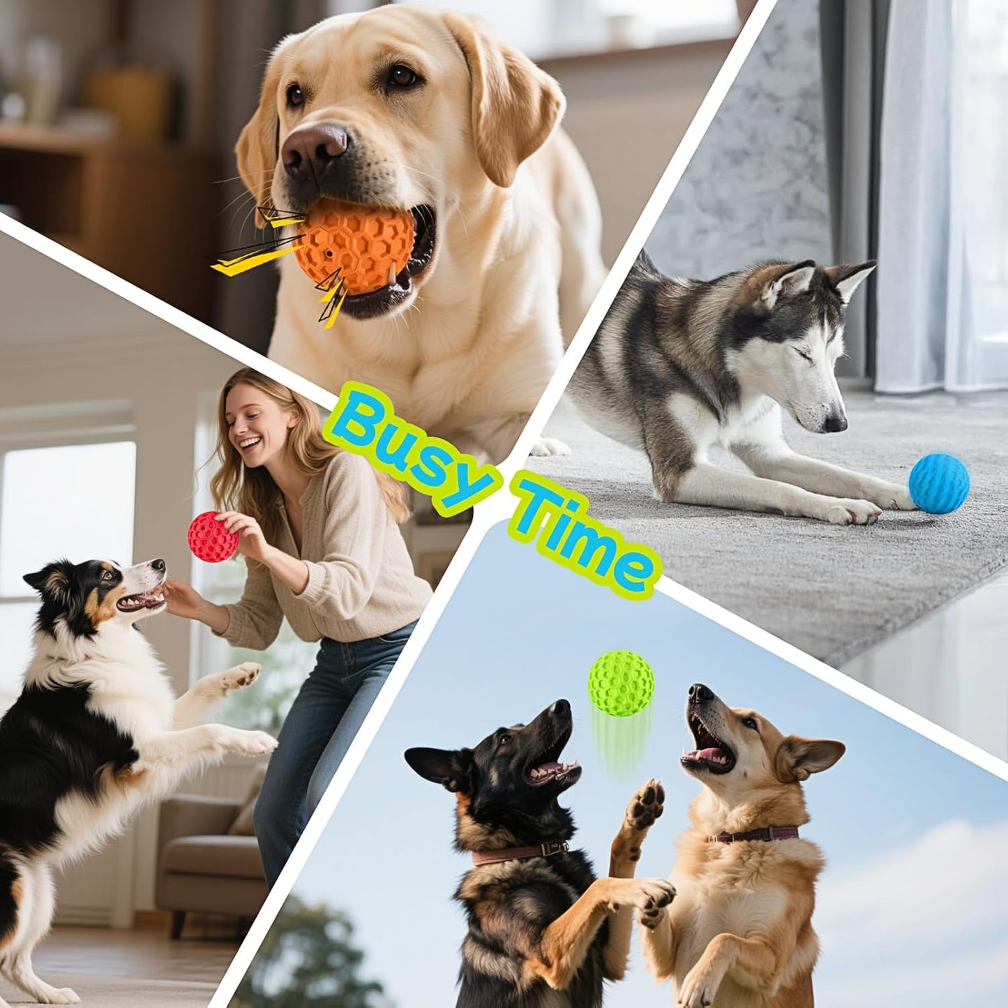 Durable Honeycomb Texture Dog Ball Set, Interactive Rubber Pet Toys for Small & Medium Dogs, Multi-Color