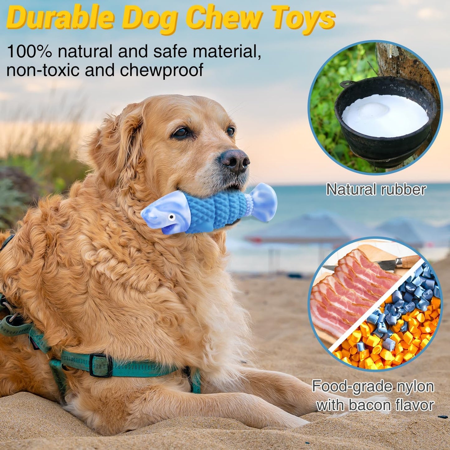Durable Blue Rubber Dog Chew Toy – Interactive Fish Shape Dog Toy for Small & Medium Dogs, Teeth Cleaning & Boredom Relief
