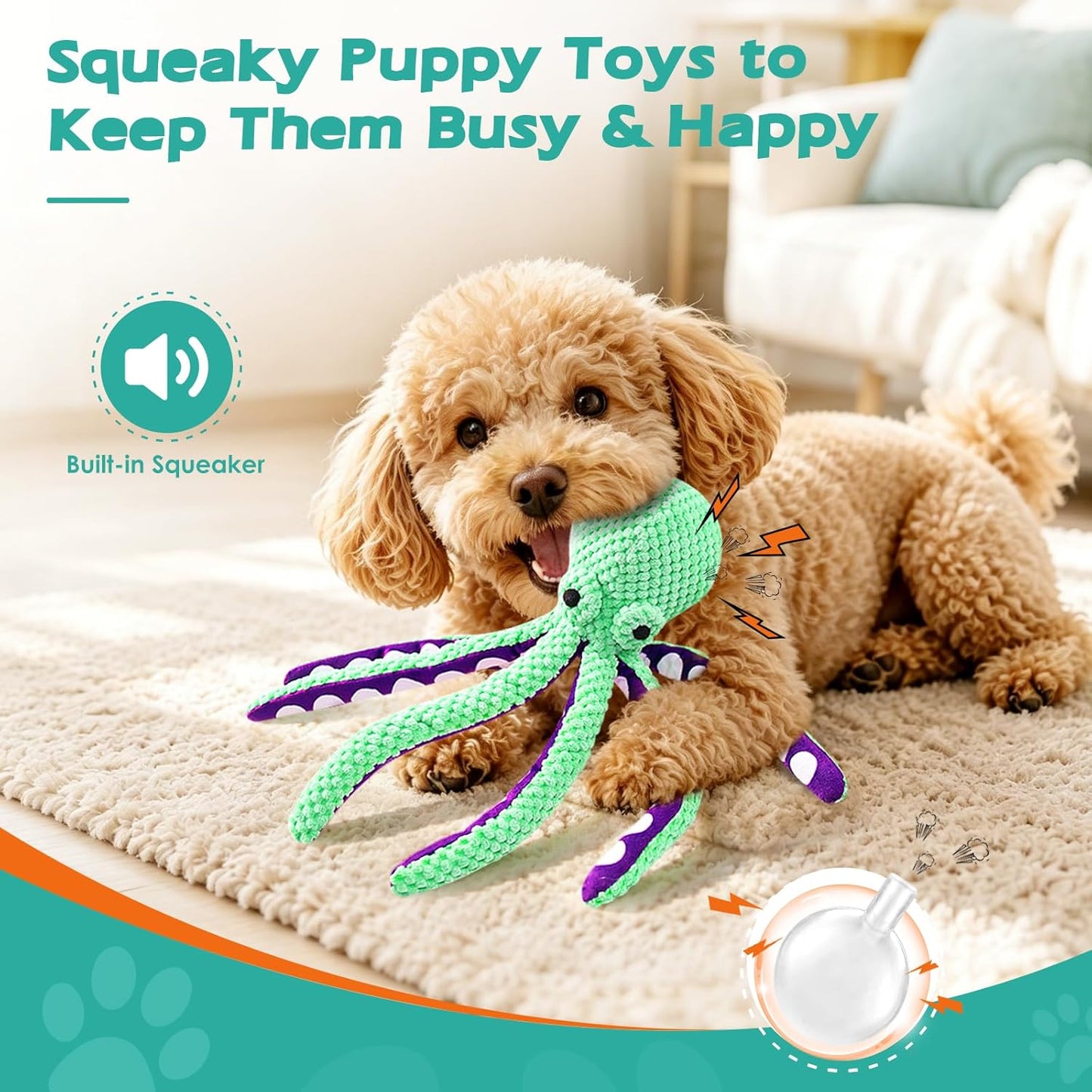 Plush Octopus Dog Toy – Durable Squeaky Interactive Tug Toy for Dogs, Soft Chew Toy for Small, Medium & Large Dogs
