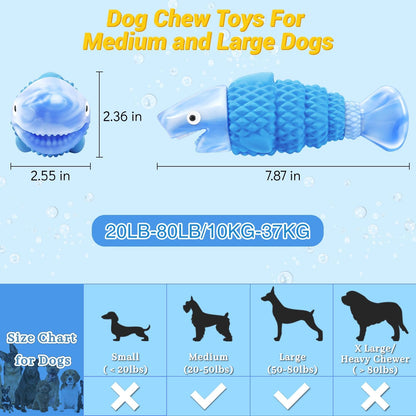 Durable Blue Rubber Dog Chew Toy – Interactive Fish Shape Dog Toy for Small & Medium Dogs, Teeth Cleaning & Boredom Relief