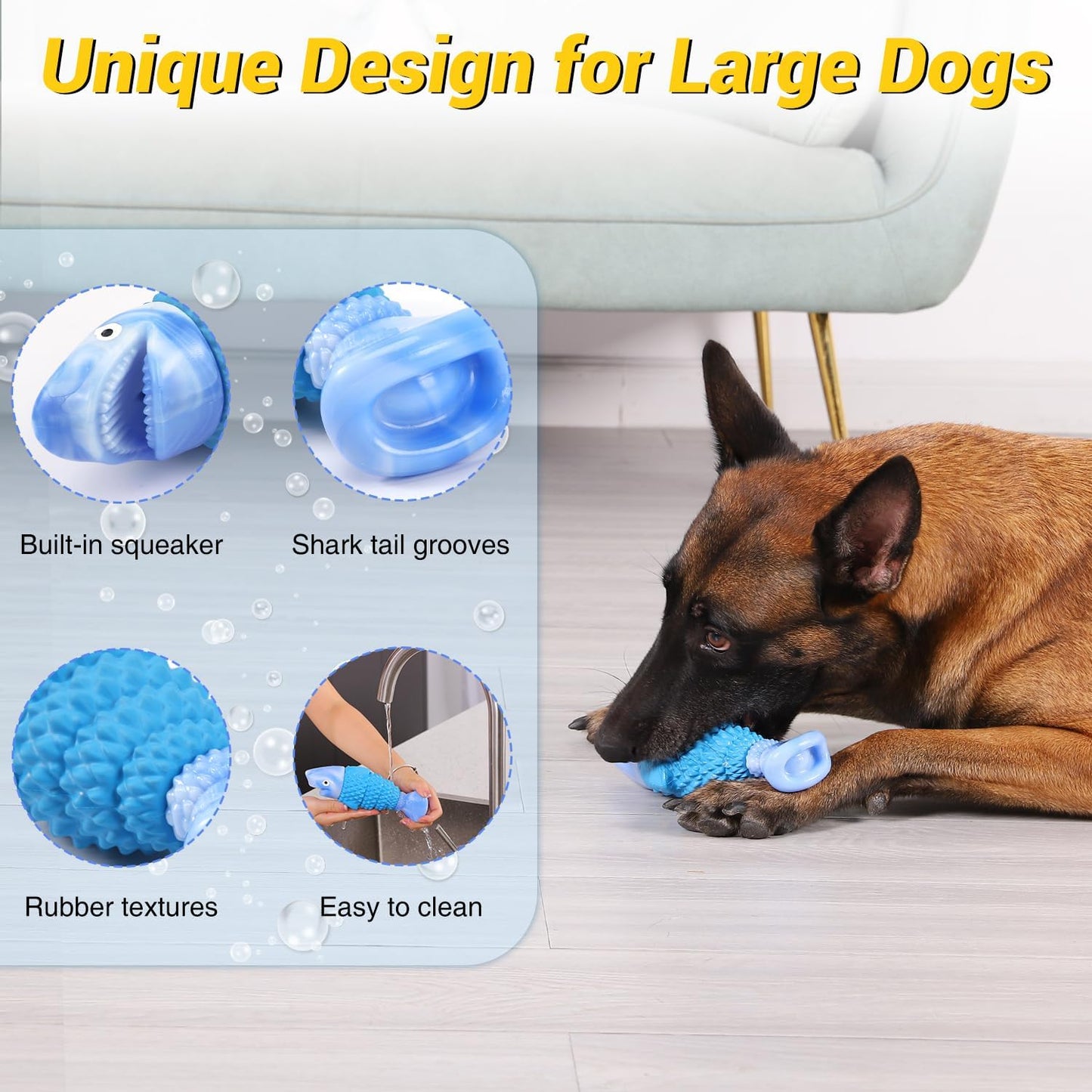 Durable Blue Rubber Dog Chew Toy – Interactive Fish Shape Dog Toy for Small & Medium Dogs, Teeth Cleaning & Boredom Relief