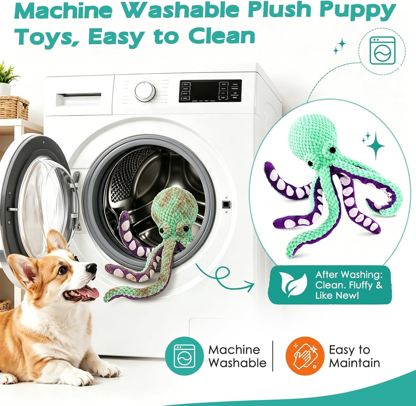 Plush Octopus Dog Toy – Durable Squeaky Interactive Tug Toy for Dogs, Soft Chew Toy for Small, Medium & Large Dogs