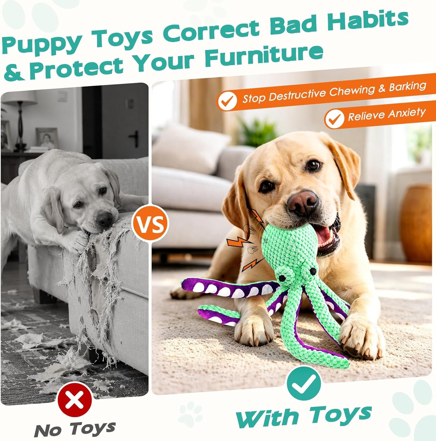 Plush Octopus Dog Toy – Durable Squeaky Interactive Tug Toy for Dogs, Soft Chew Toy for Small, Medium & Large Dogs