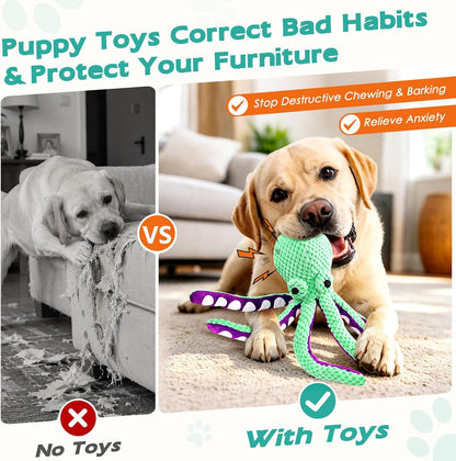 Plush Octopus Dog Toy – Durable Squeaky Interactive Tug Toy for Dogs, Soft Chew Toy for Small, Medium & Large Dogs