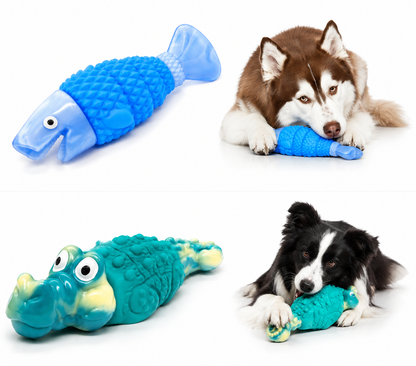 Durable Blue Rubber Dog Chew Toy – Interactive Fish Shape Dog Toy for Small & Medium Dogs, Teeth Cleaning & Boredom Relief