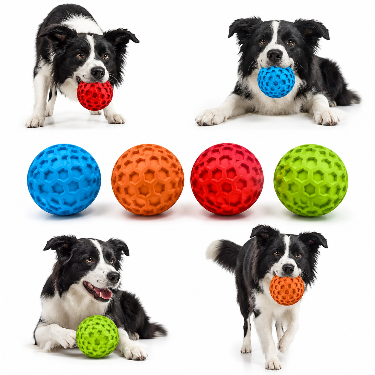 Durable Honeycomb Texture Dog Ball Set, Interactive Rubber Pet Toys for Small & Medium Dogs, Multi-Color